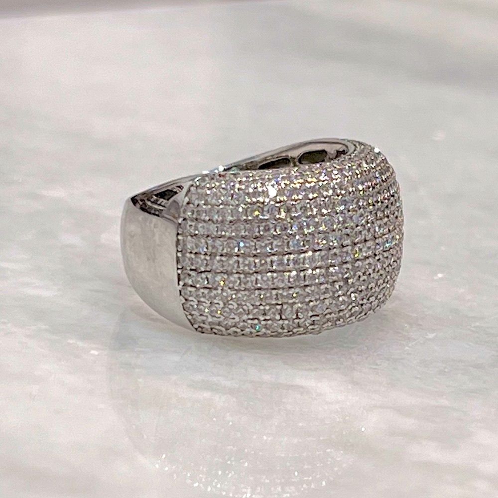 Diamond (sim) Sterling Silver Statement Ring Sz 8 - Picture 11 of 14